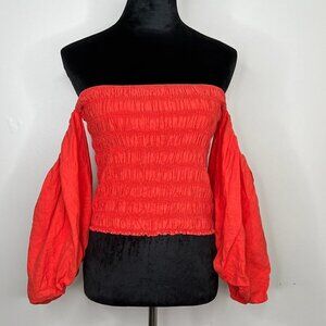 Young Fabulous & Broke Yacht Top, Smocked Puff Sleeve Off Shoulder Linen Blend